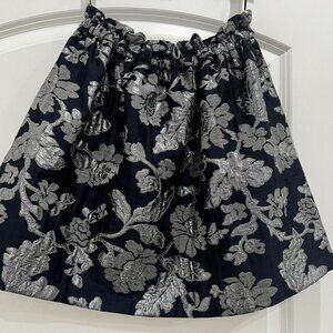 Zara Size M Navy/Silver Jacquard Floral Printed Mini Skirt